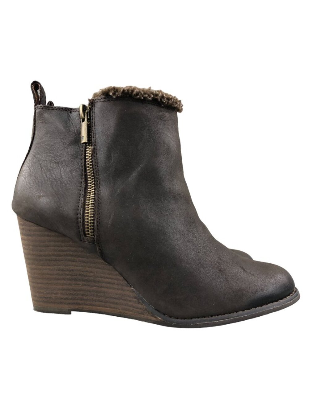 Lucky Brand Women's Size 9.5M Yorque Brown Leather High Heel Wedge Ankle Booties